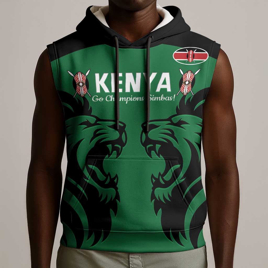 Custom Kenya Rugby Sleeveless Hoodie 2024 Go Champions Simbas - Green - African Pride