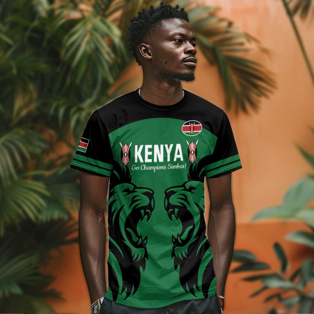 Custom Kenya Rugby T shirt 2024 Go Champions Simbas - Green