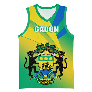 Presonalised Gabon Basketball Jersey Coat Of Arms With Flag Gradient Style - African Pride