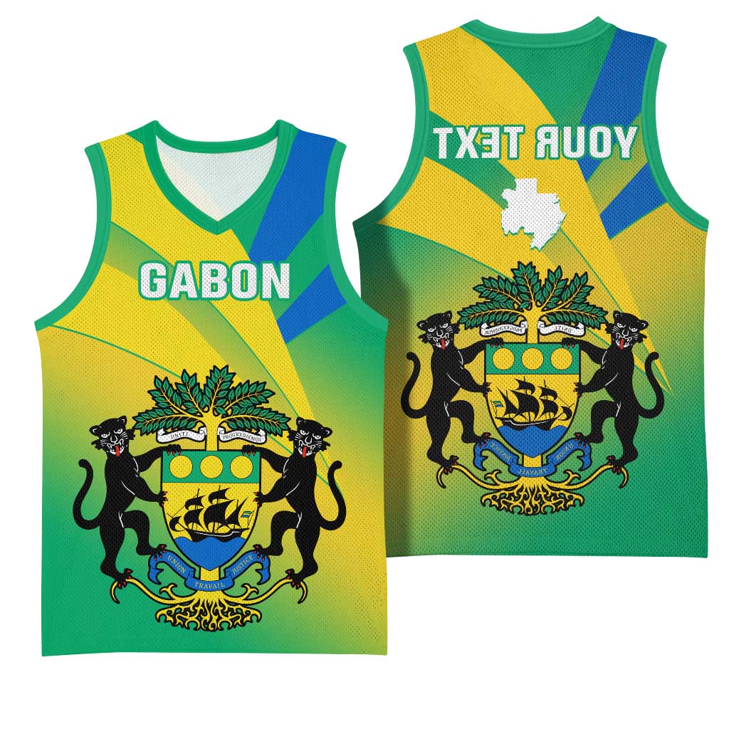 Presonalised Gabon Basketball Jersey Coat Of Arms With Flag Gradient Style - African Pride