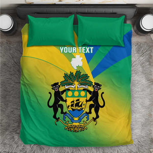 Presonalised Gabon Bedding Set Coat Of Arms With Flag Gradient Style
