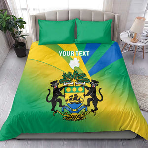 Presonalised Gabon Bedding Set Coat Of Arms With Flag Gradient Style