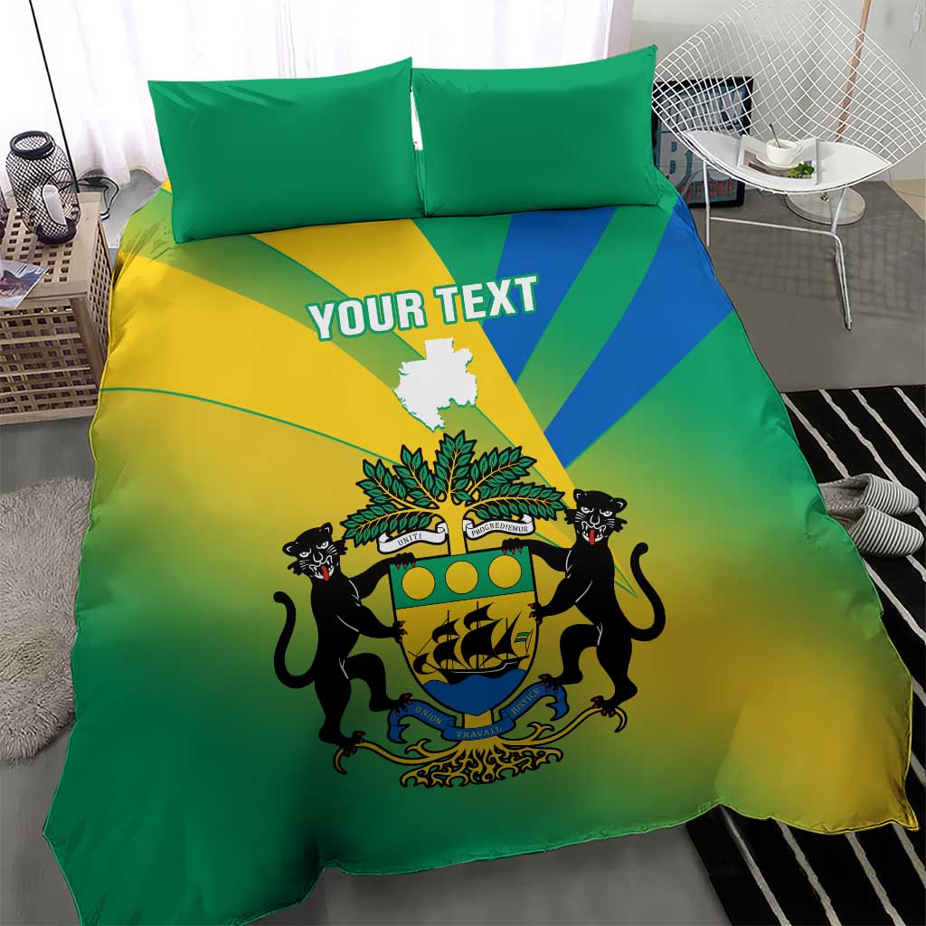 Presonalised Gabon Bedding Set Coat Of Arms With Flag Gradient Style