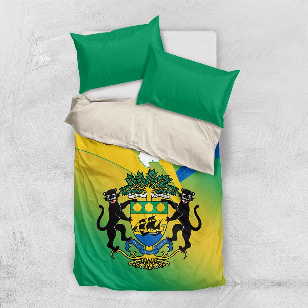 Presonalised Gabon Bedding Set Coat Of Arms With Flag Gradient Style