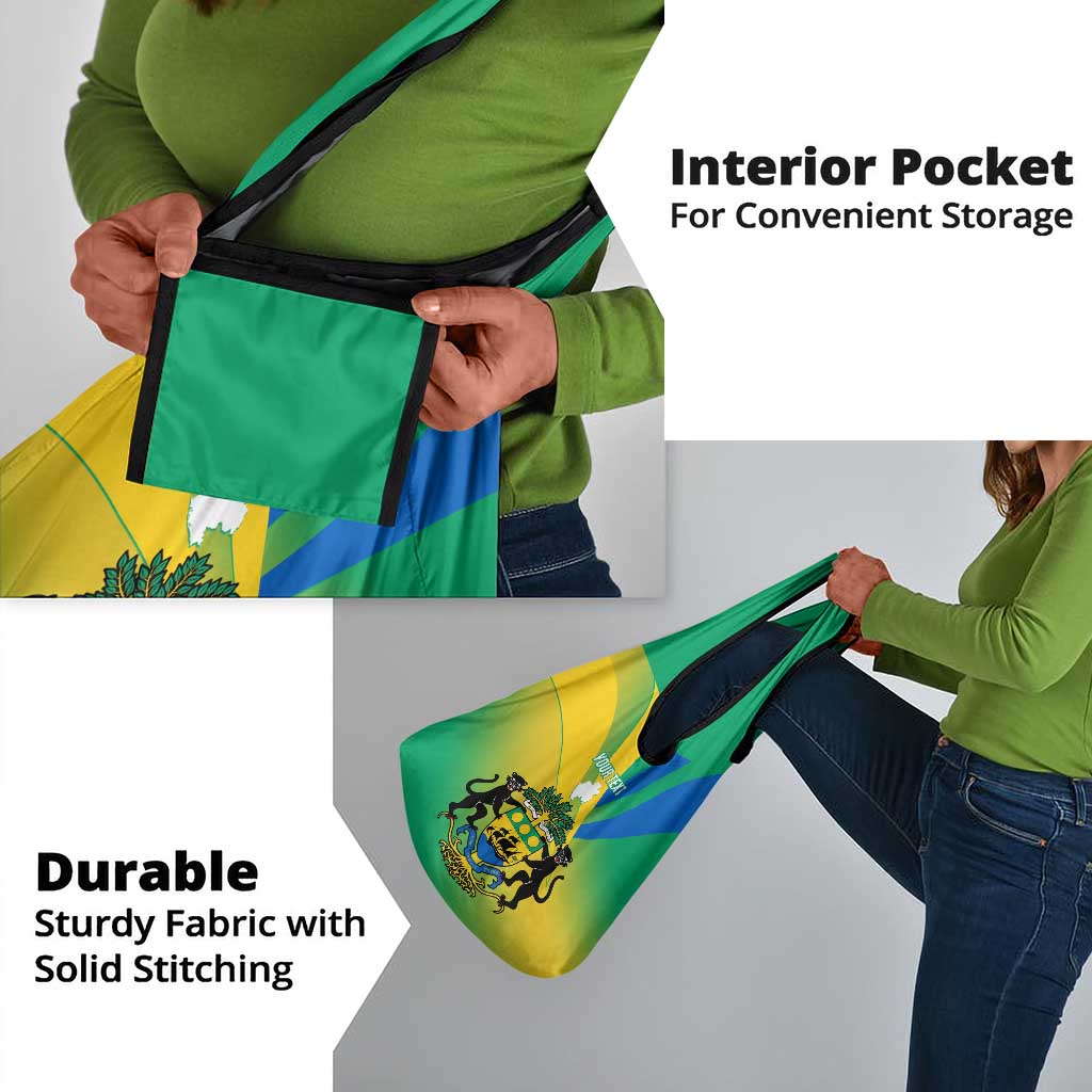 Presonalised Gabon Grocery Bag Coat Of Arms With Flag Gradient Style