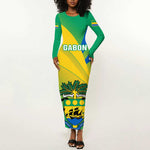 Presonalised Gabon Long Sleeve Bodycon Dress Coat Of Arms With Flag Gradient Style LT14