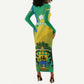 Presonalised Gabon Long Sleeve Bodycon Dress Coat Of Arms With Flag Gradient Style LT14