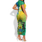 Presonalised Gabon Short Sleeve Bodycon Dress Coat Of Arms With Flag Gradient Style LT14