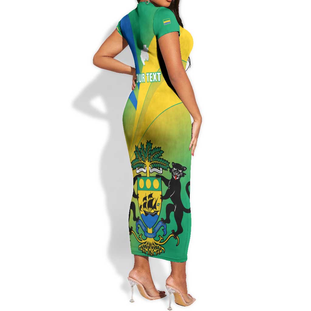 Presonalised Gabon Short Sleeve Bodycon Dress Coat Of Arms With Flag Gradient Style LT14
