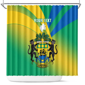 Presonalised Gabon Shower Curtain Coat Of Arms With Flag Gradient Style