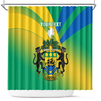 Presonalised Gabon Shower Curtain Coat Of Arms With Flag Gradient Style
