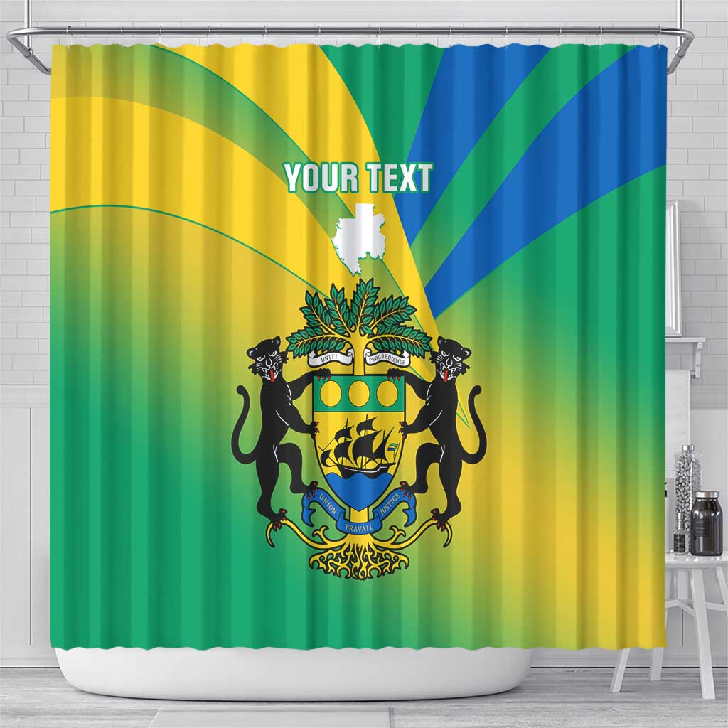 Presonalised Gabon Shower Curtain Coat Of Arms With Flag Gradient Style