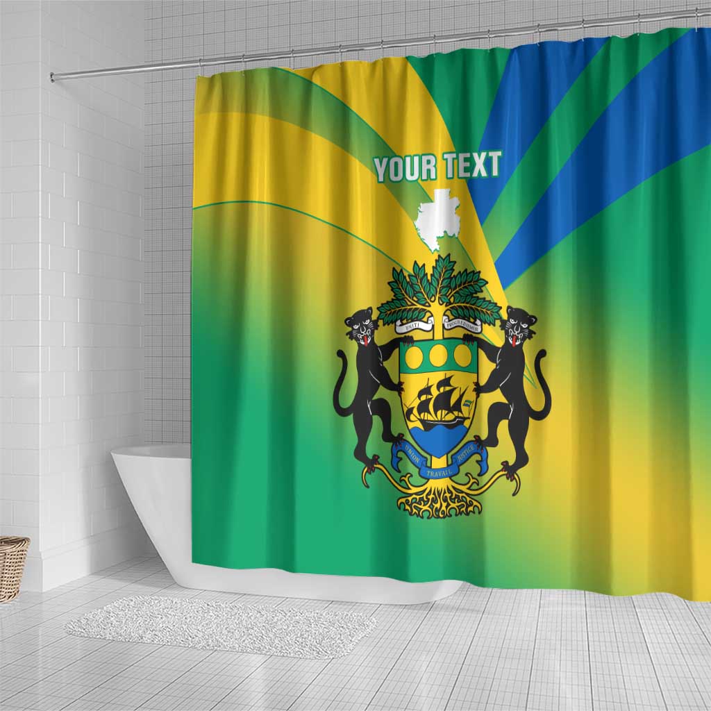 Presonalised Gabon Shower Curtain Coat Of Arms With Flag Gradient Style