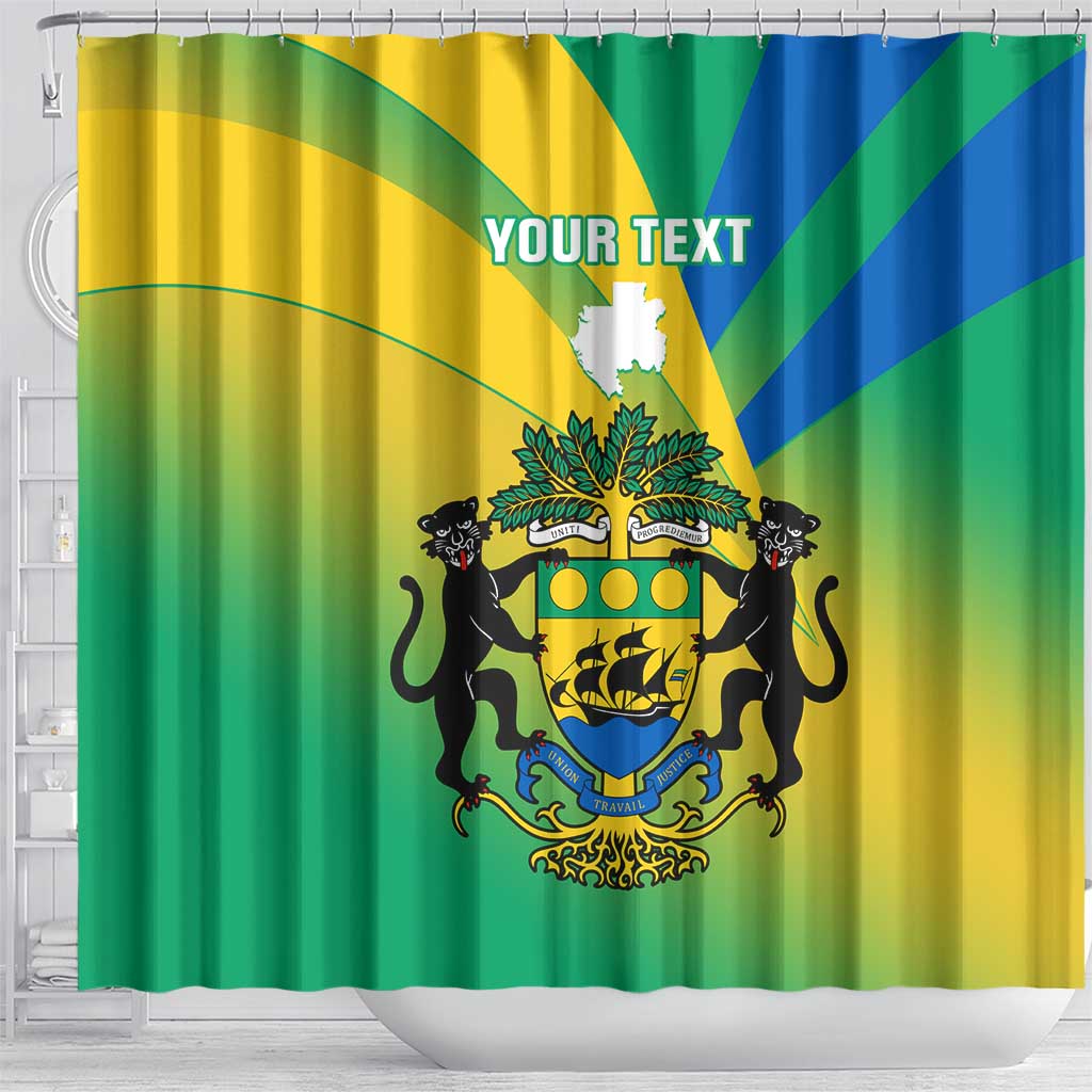 Presonalised Gabon Shower Curtain Coat Of Arms With Flag Gradient Style