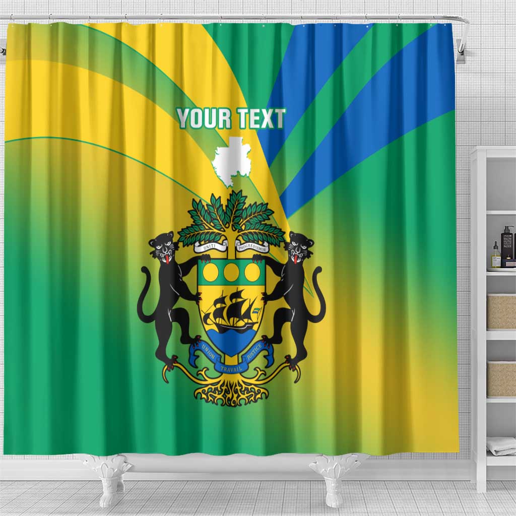 Presonalised Gabon Shower Curtain Coat Of Arms With Flag Gradient Style