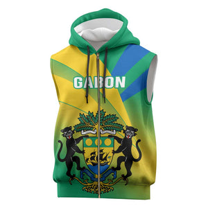 Presonalised Gabon Sleeveless Zip Hoodie Coat Of Arms With Flag Gradient Style - African Pride
