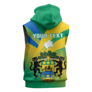 Presonalised Gabon Sleeveless Zip Hoodie Coat Of Arms With Flag Gradient Style - African Pride