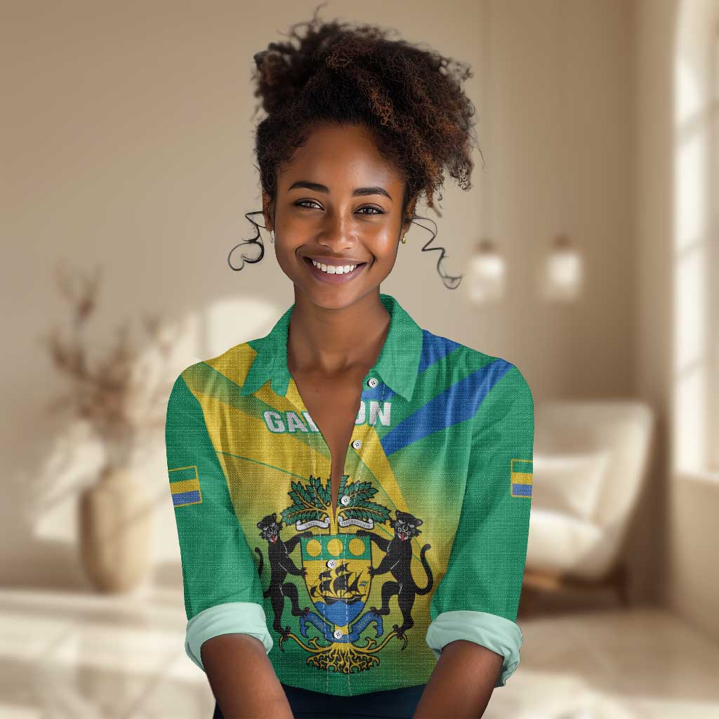 Presonalised Gabon Women Casual Shirt Coat Of Arms With Flag Gradient Style LT14