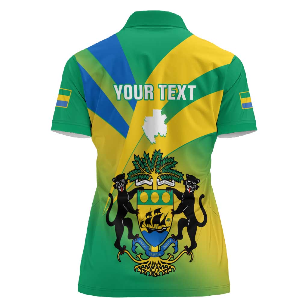 Presonalised Gabon Women Polo Shirt Coat Of Arms With Flag Gradient Style