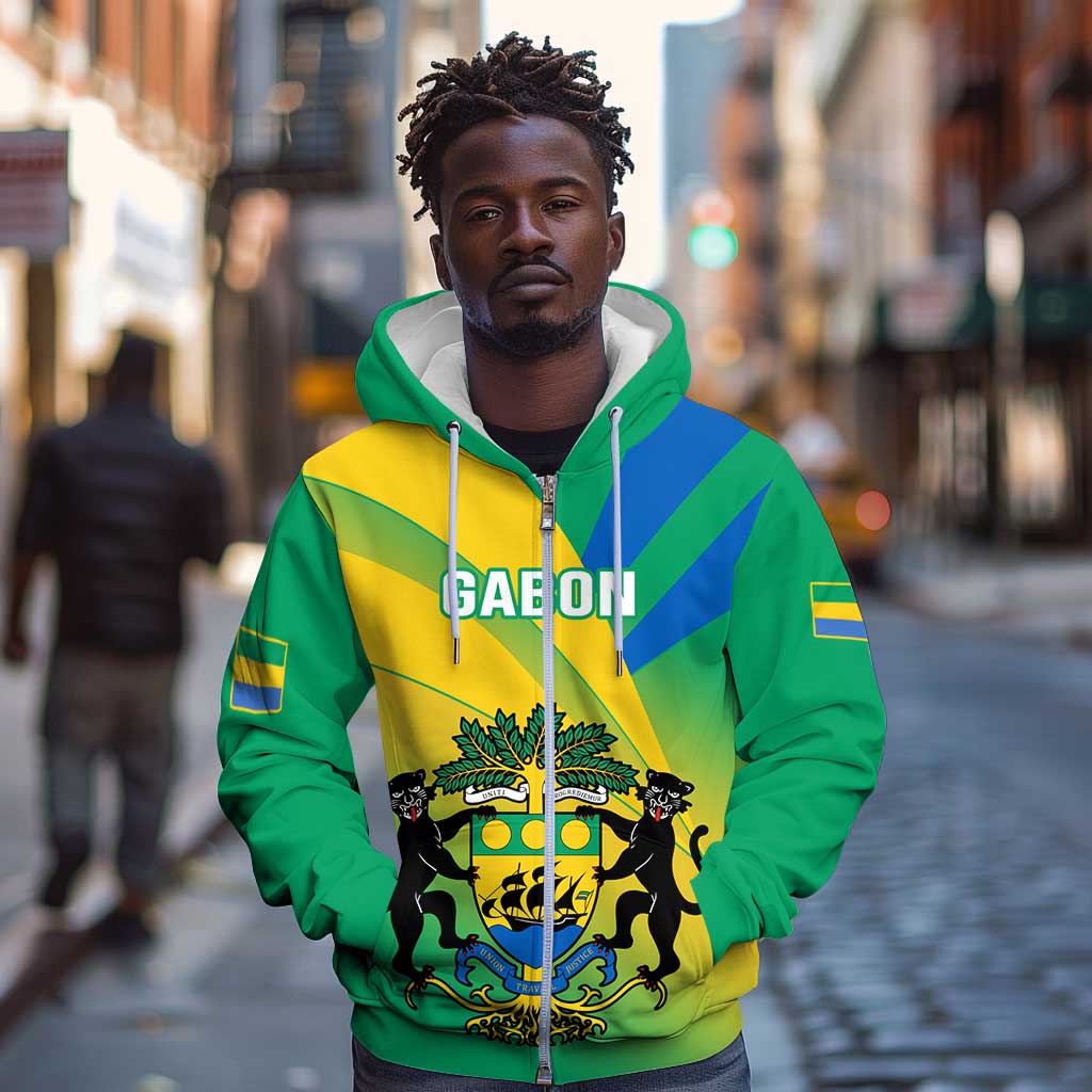 Presonalised Gabon Zip Hoodie Coat Of Arms With Flag Gradient Style