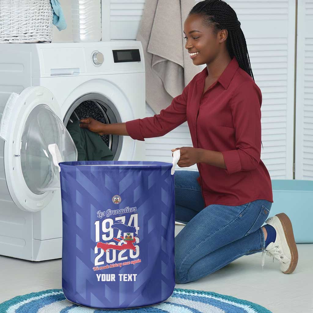 Personalized Afro Haiti Football Laundry Basket Les Grenadiers Made History Once Again Blue Color - African Pride