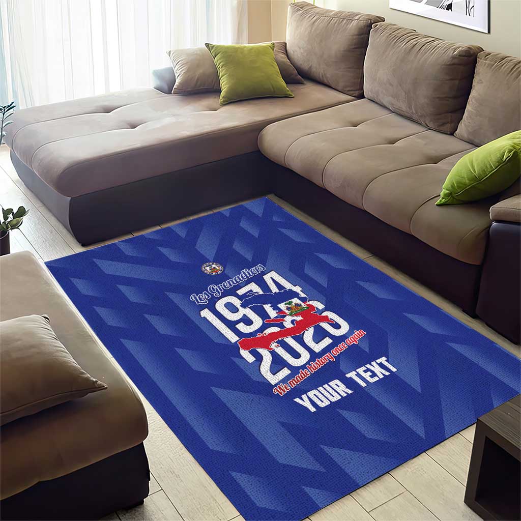 Personalized Afro Haiti Football Area Rug Les Grenadiers Made History Once Again Blue Color - African Pride