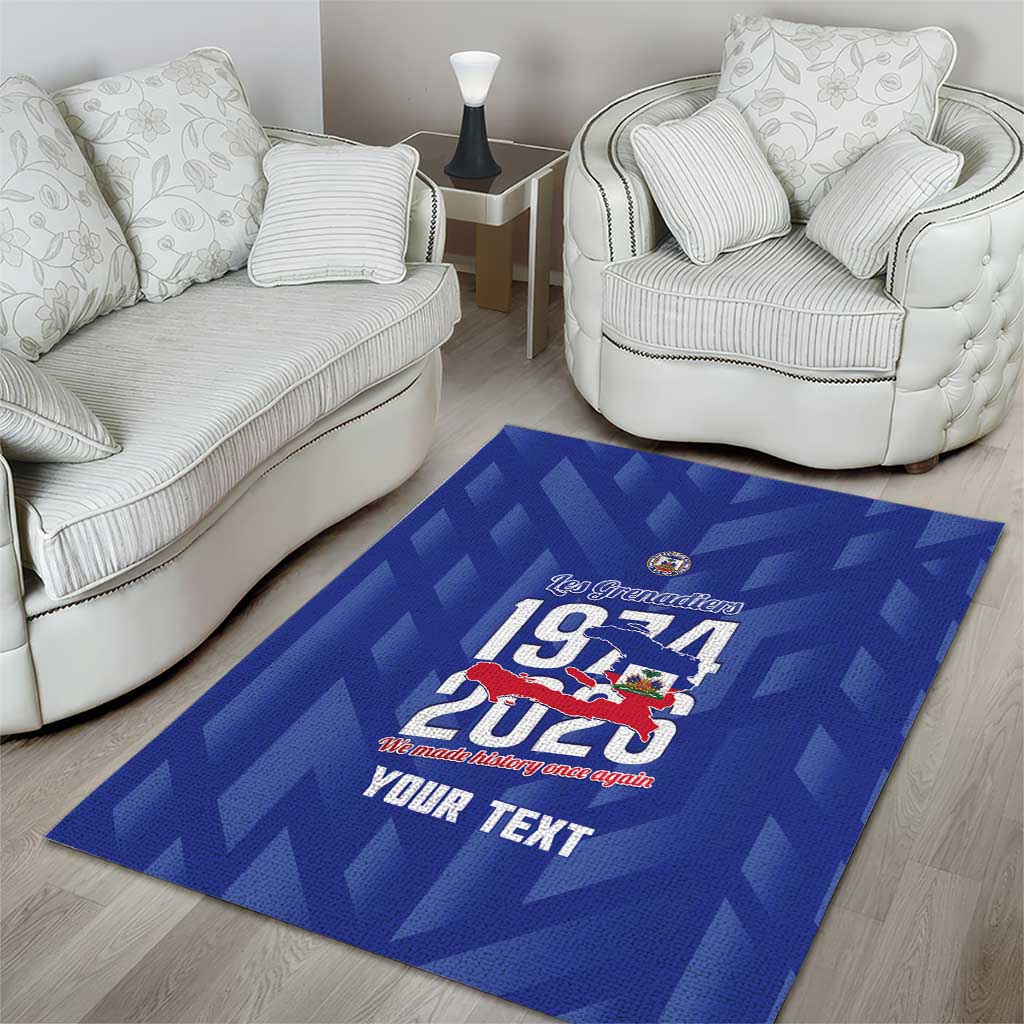 Personalized Afro Haiti Football Area Rug Les Grenadiers Made History Once Again Blue Color - African Pride