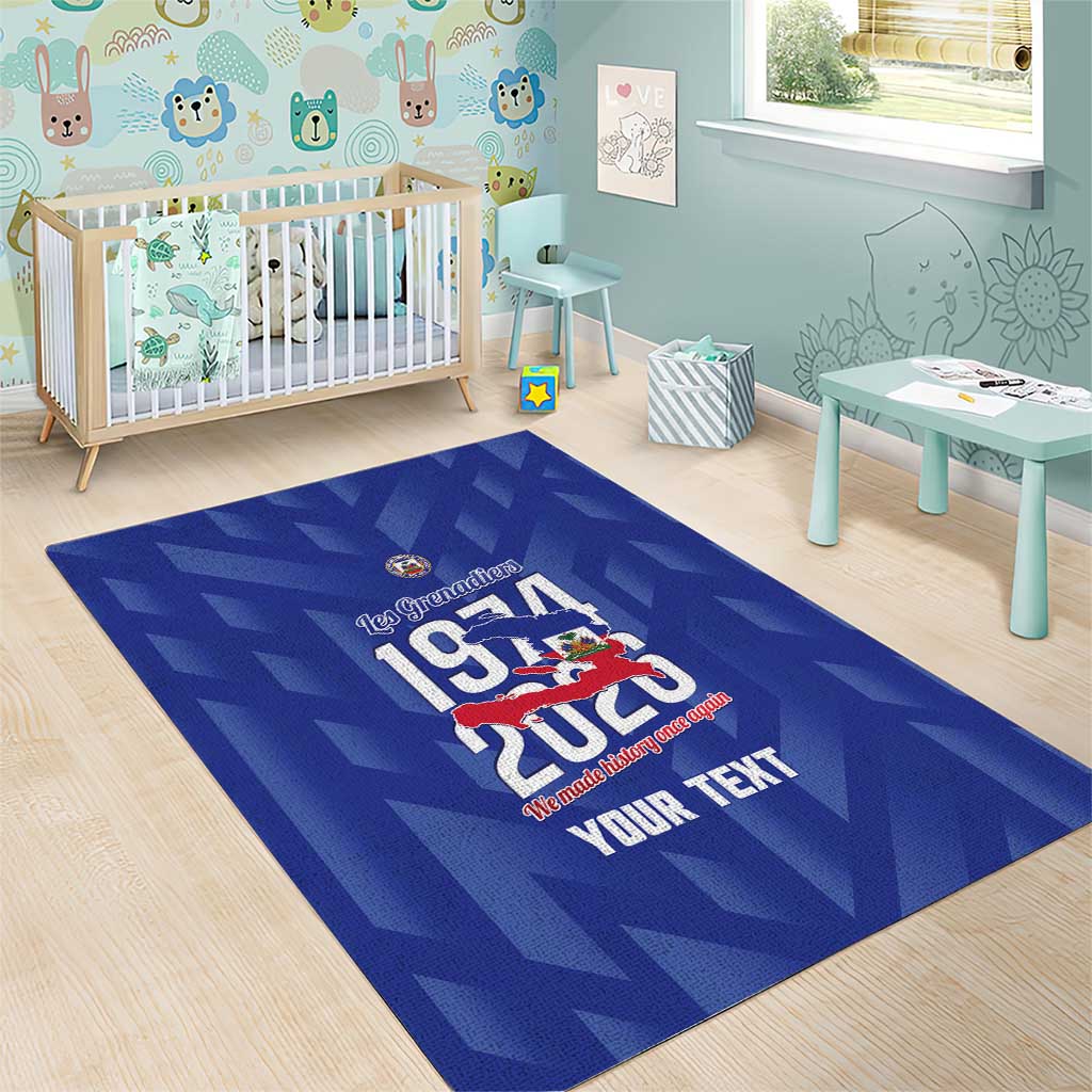 Personalized Afro Haiti Football Area Rug Les Grenadiers Made History Once Again Blue Color - African Pride