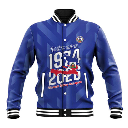 Personalized Afro Haiti Football Baseball Jacket Les Grenadiers Made History Once Again Blue Color - African Pride