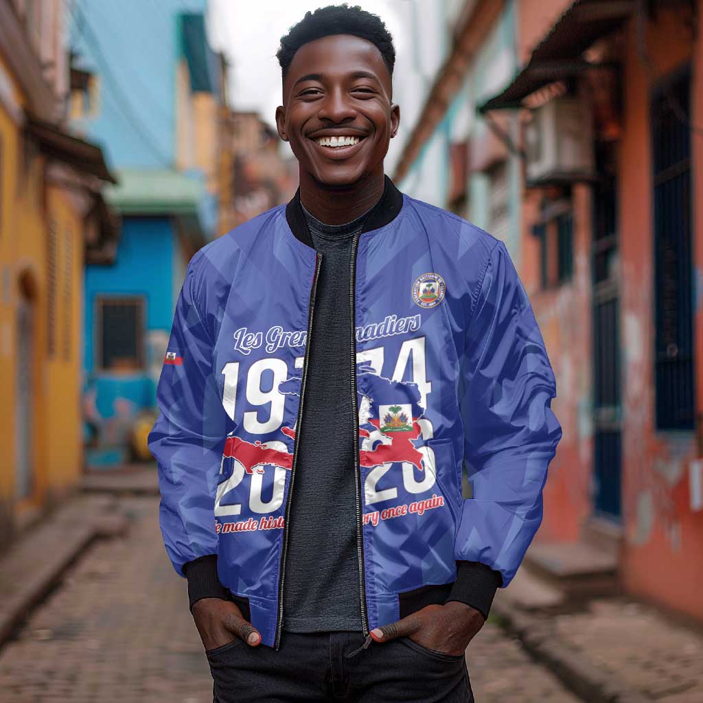 Personalized Afro Haiti Football Bomber Jacket Les Grenadiers Made History Once Again Blue Color - African Pride