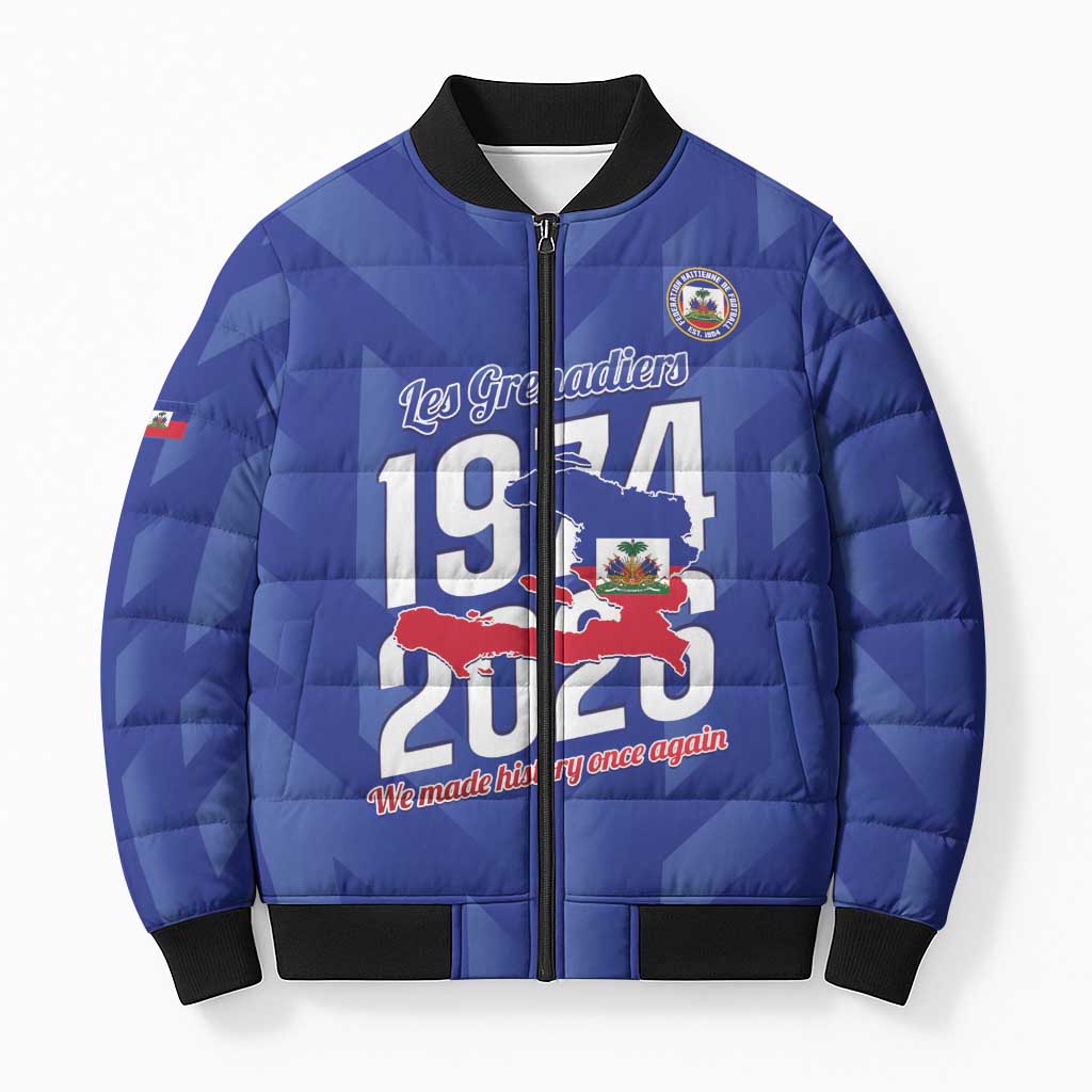 Personalized Haiti Football Bomber Puffer Jacket Les Grenadiers Made History Once Again Blue Color