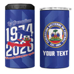 Personalized Afro Haiti Football 4 in 1 Can Cooler Tumbler Les Grenadiers Made History Once Again Blue Color - African Pride