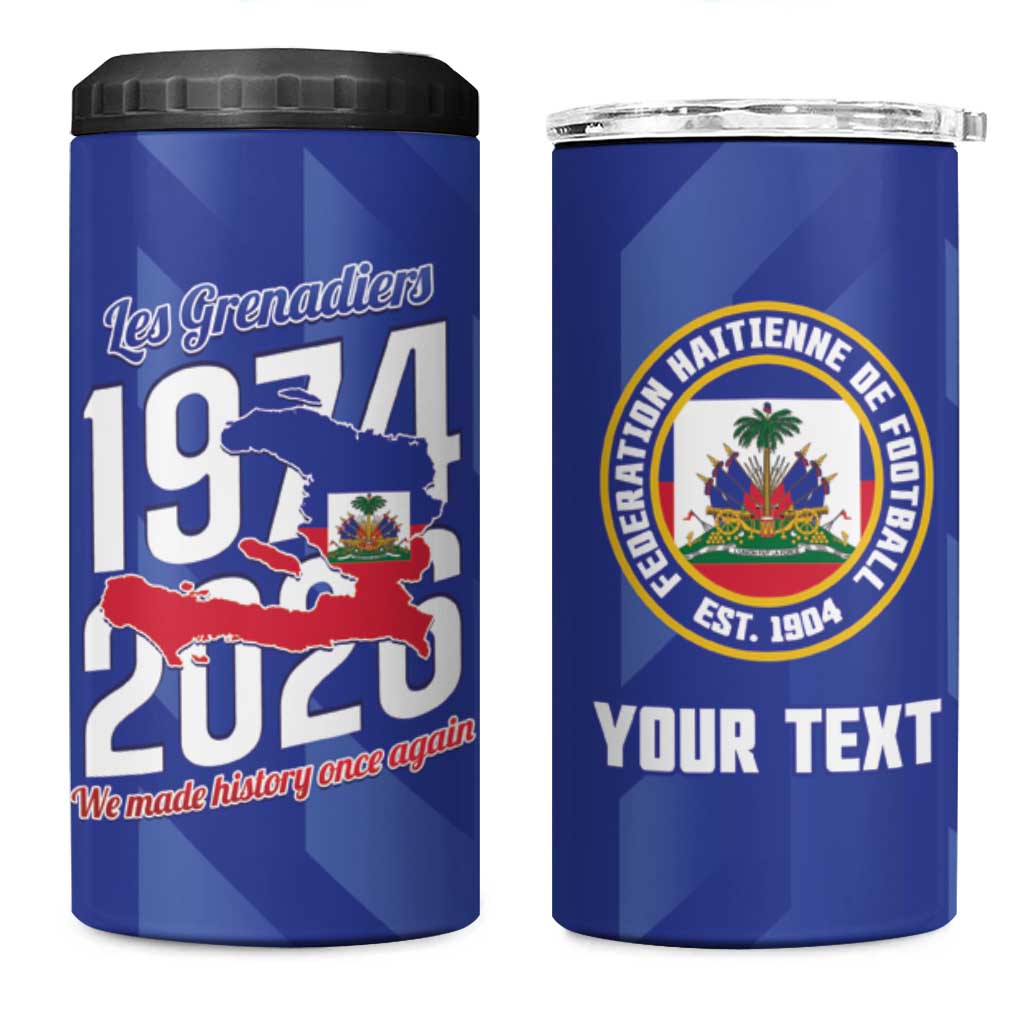 Personalized Afro Haiti Football 4 in 1 Can Cooler Tumbler Les Grenadiers Made History Once Again Blue Color - African Pride
