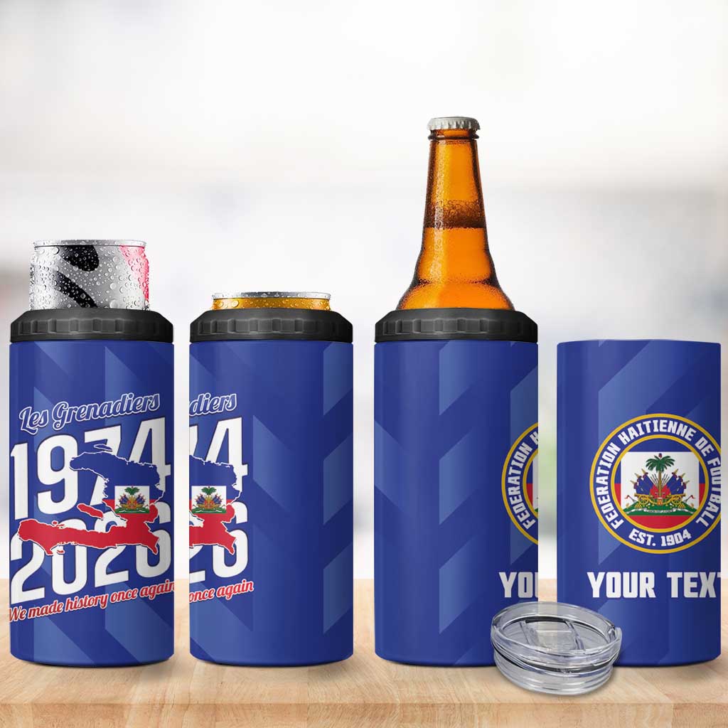 Personalized Afro Haiti Football 4 in 1 Can Cooler Tumbler Les Grenadiers Made History Once Again Blue Color - African Pride