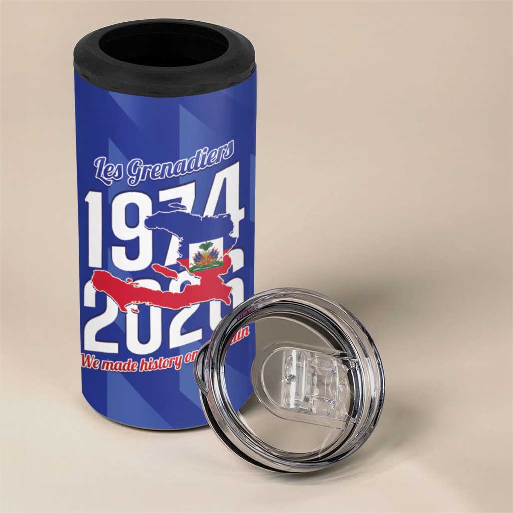 Personalized Afro Haiti Football 4 in 1 Can Cooler Tumbler Les Grenadiers Made History Once Again Blue Color - African Pride