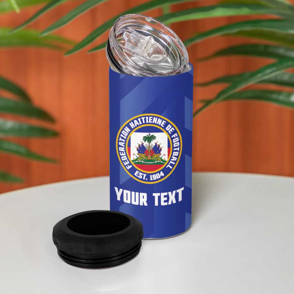 Personalized Afro Haiti Football 4 in 1 Can Cooler Tumbler Les Grenadiers Made History Once Again Blue Color - African Pride