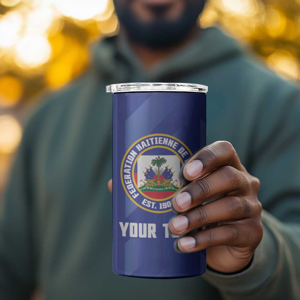 Personalized Afro Haiti Football 4 in 1 Can Cooler Tumbler Les Grenadiers Made History Once Again Blue Color - African Pride
