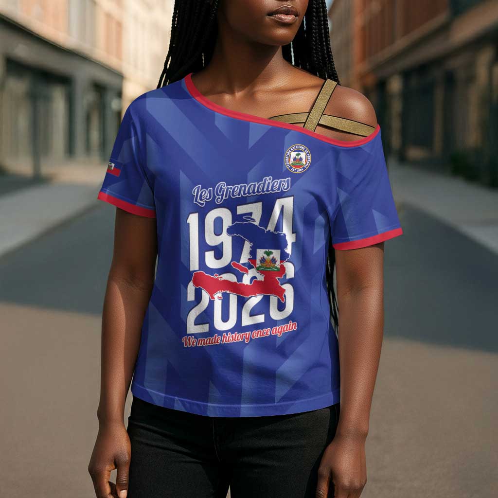 Personalized Haiti Football Cross Shoulder Shirt Les Grenadiers Made History Once Again Blue Color