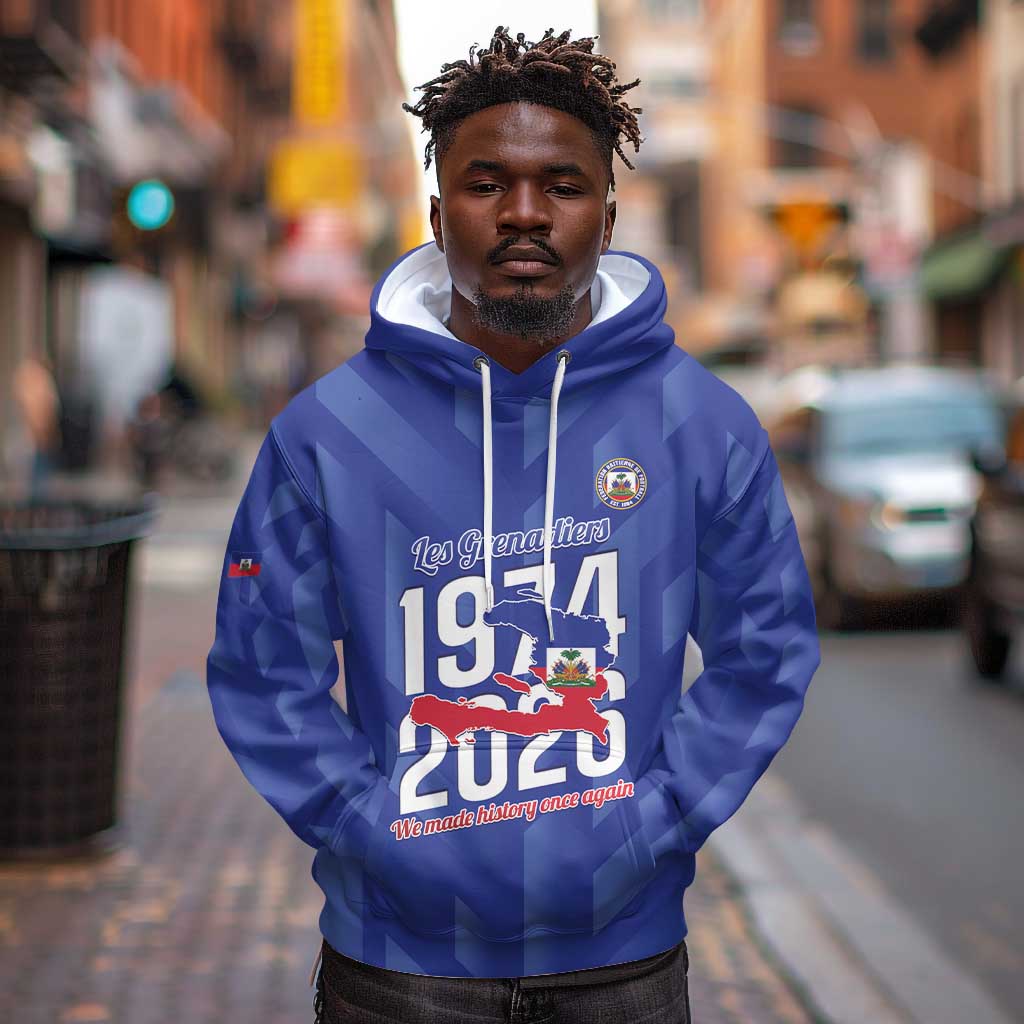 Personalized Afro Haiti Football Hoodie Les Grenadiers Made History Once Again Blue Color - African Pride