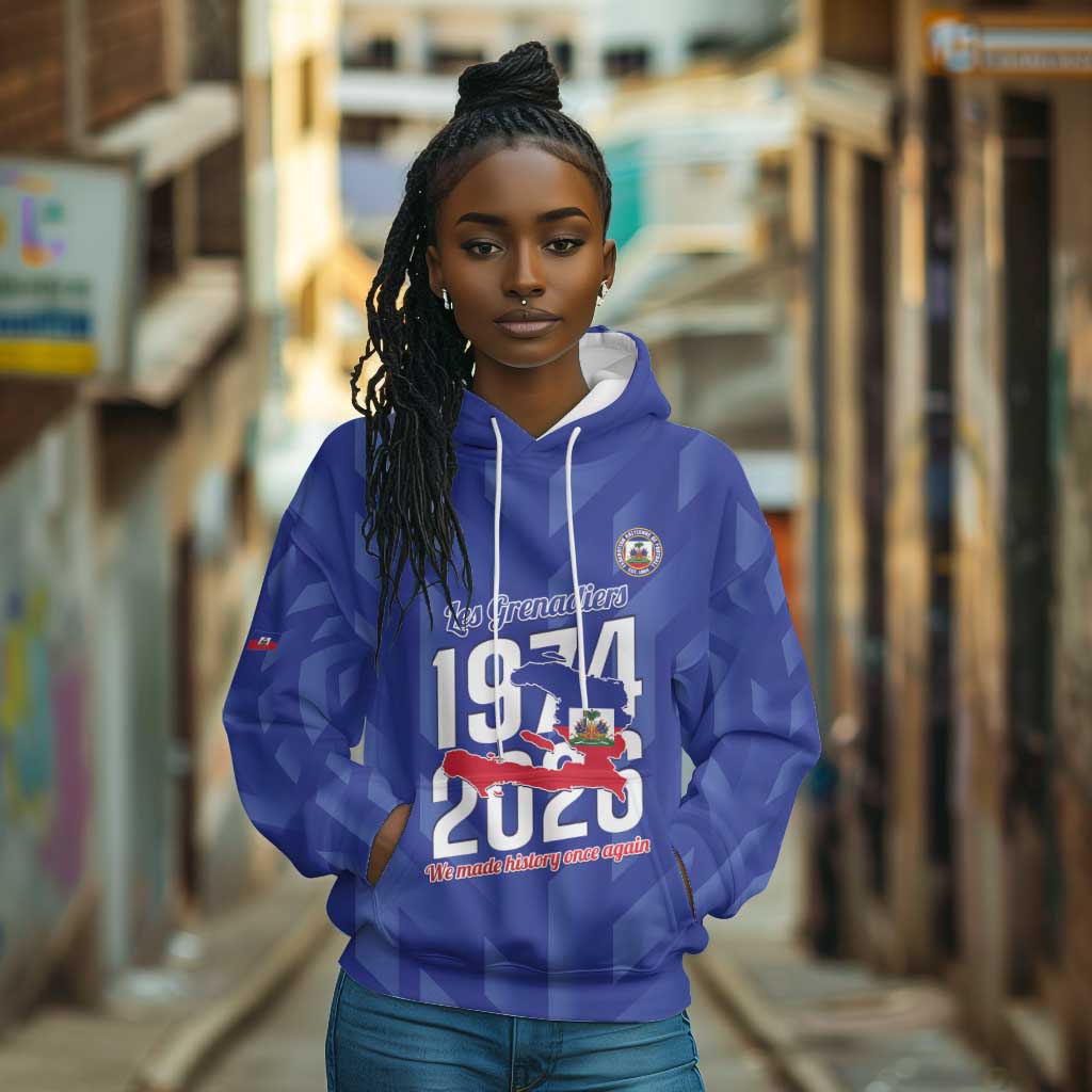 Personalized Afro Haiti Football Hoodie Les Grenadiers Made History Once Again Blue Color - African Pride