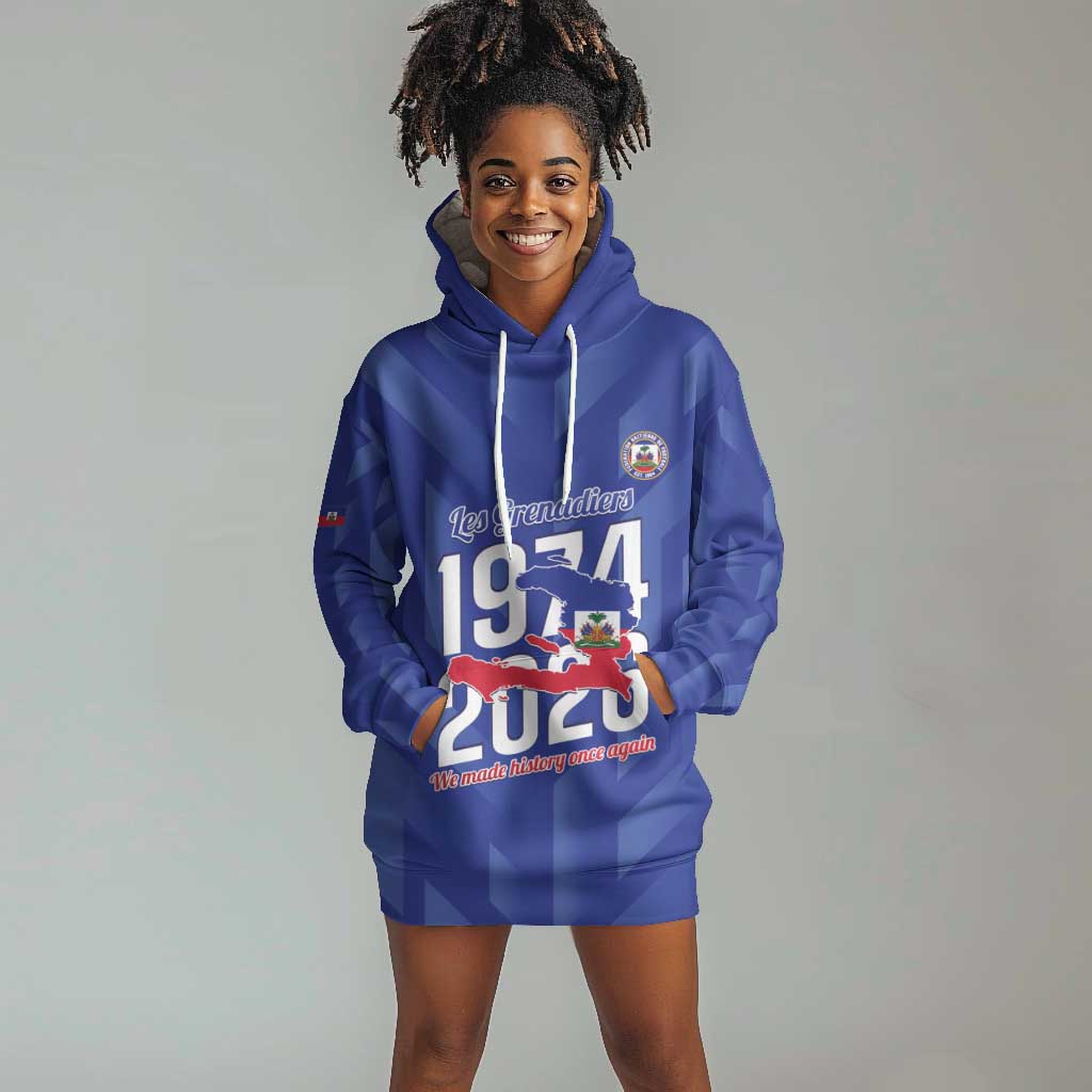 Personalized Afro Haiti Football Hoodie Dress Les Grenadiers Made History Once Again Blue Color - African Pride