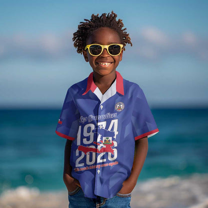 Personalized Afro Haiti Football Kid Hawaiian Shirt Les Grenadiers Made History Once Again Blue Color LT14