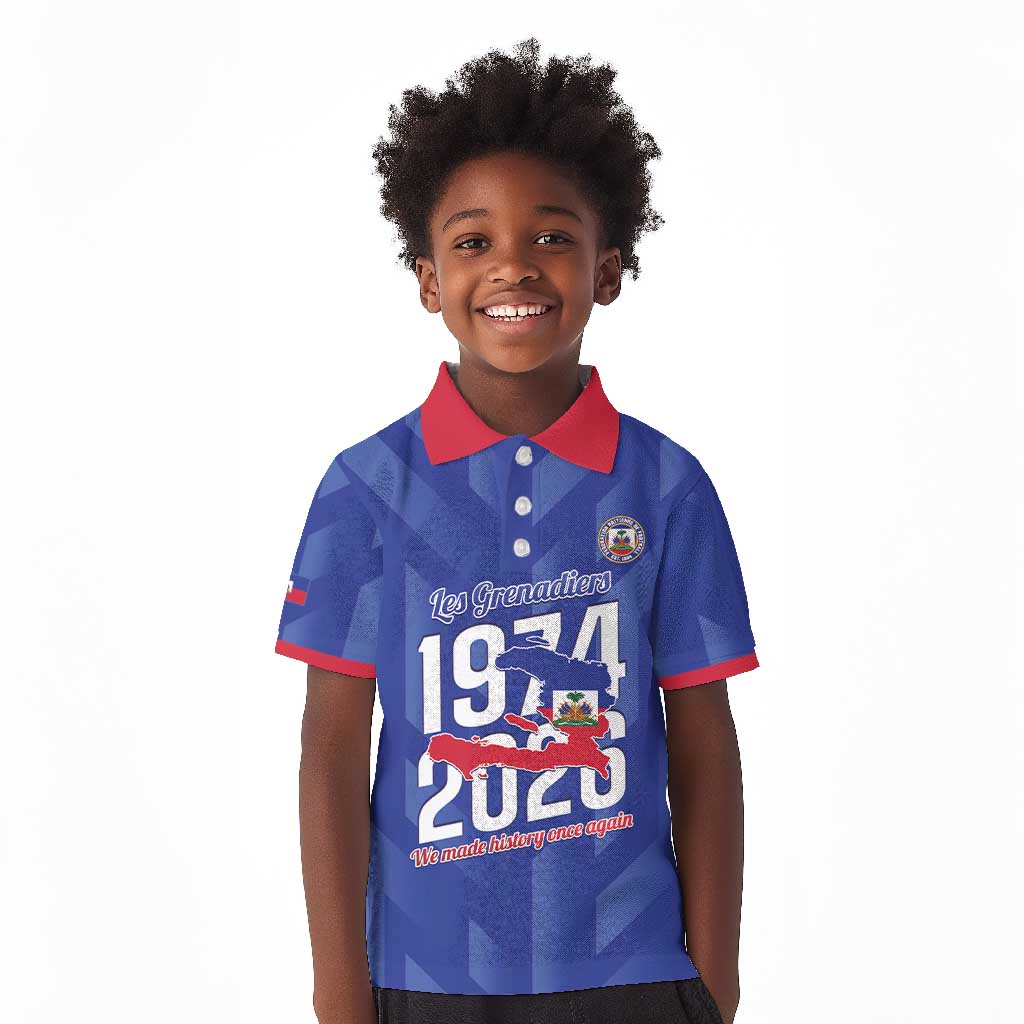 Personalized Afro Haiti Football Kid Polo Shirt Les Grenadiers Made History Once Again Blue Color LT14