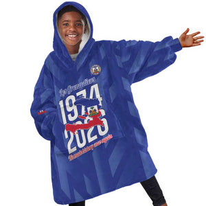 Personalized Afro Haiti Football Kid Wearable Blanket Hoodie Les Grenadiers Made History Once Again Blue Color - African Pride