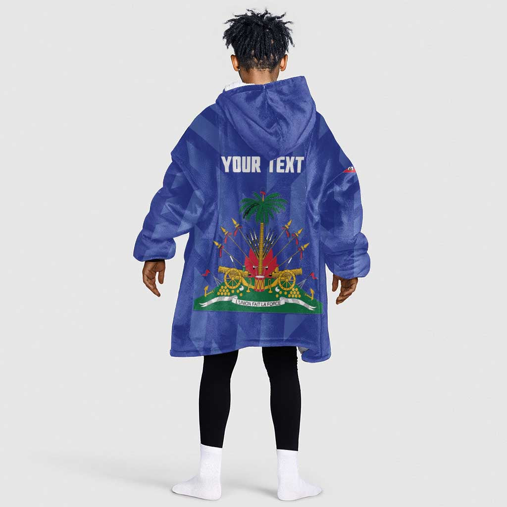 Personalized Afro Haiti Football Kid Wearable Blanket Hoodie Les Grenadiers Made History Once Again Blue Color - African Pride