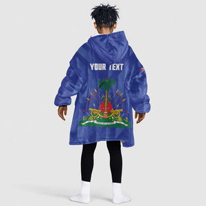Personalized Afro Haiti Football Kid Wearable Blanket Hoodie Les Grenadiers Made History Once Again Blue Color - African Pride