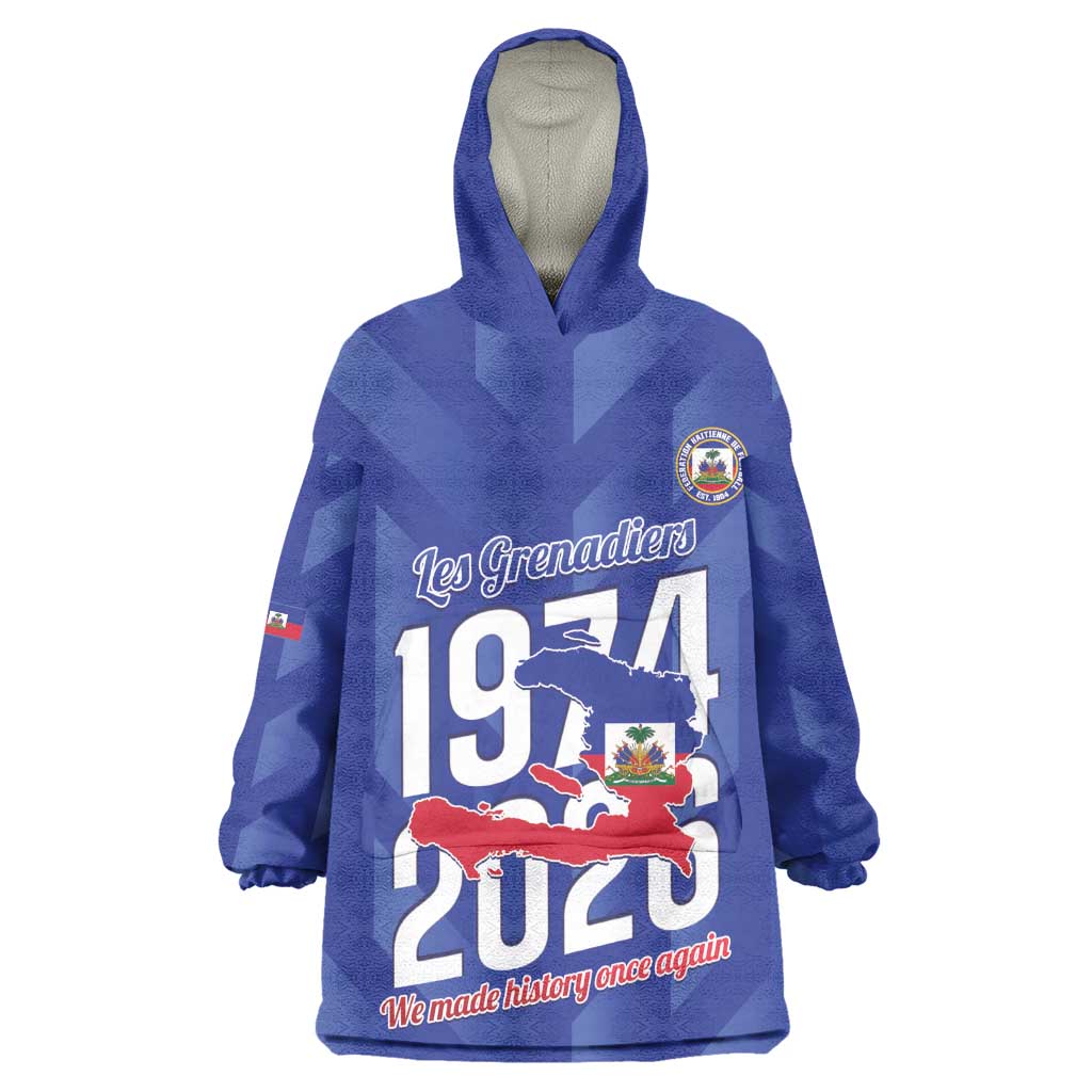Personalized Afro Haiti Football Kid Wearable Blanket Hoodie Les Grenadiers Made History Once Again Blue Color - African Pride