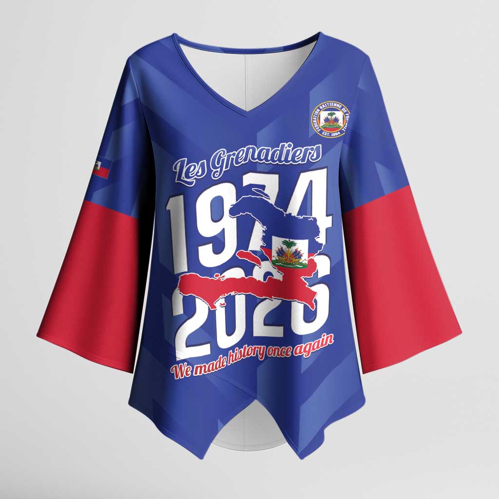 Personalized Haiti Football Kimono Sleeve Blouse Les Grenadiers Made History Once Again Blue Color