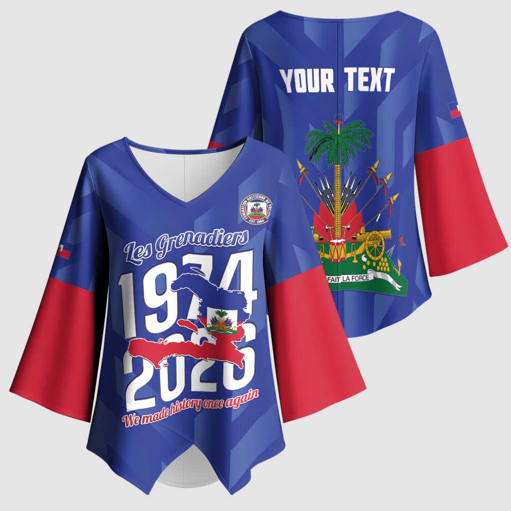 Personalized Haiti Football Kimono Sleeve Blouse Les Grenadiers Made History Once Again Blue Color