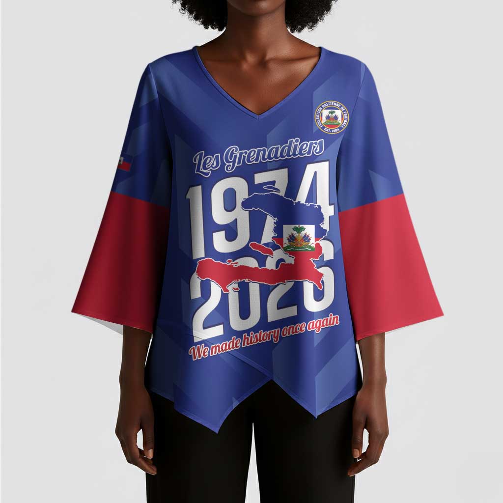 Personalized Haiti Football Kimono Sleeve Blouse Les Grenadiers Made History Once Again Blue Color